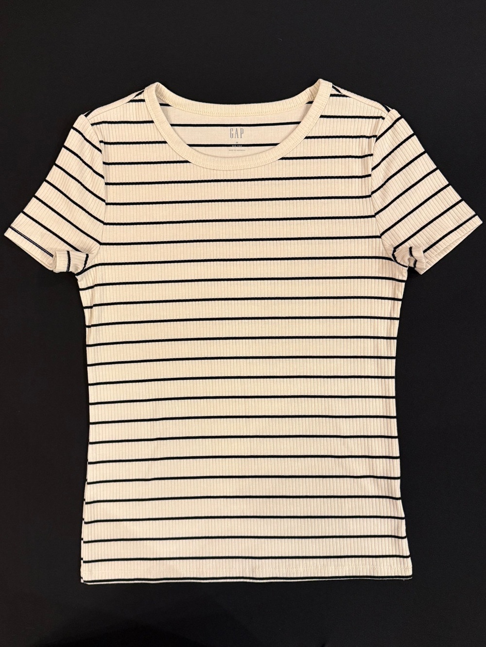 GAP Ribbed Cream and Black Striped Tee
